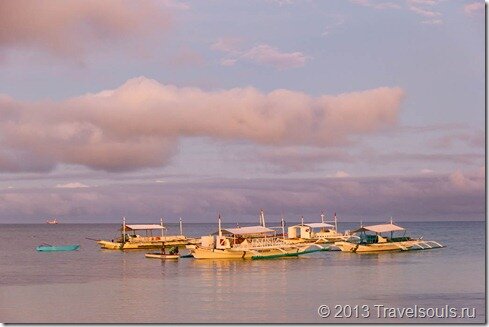 Филиппины, розовый рассвет, море, лодки